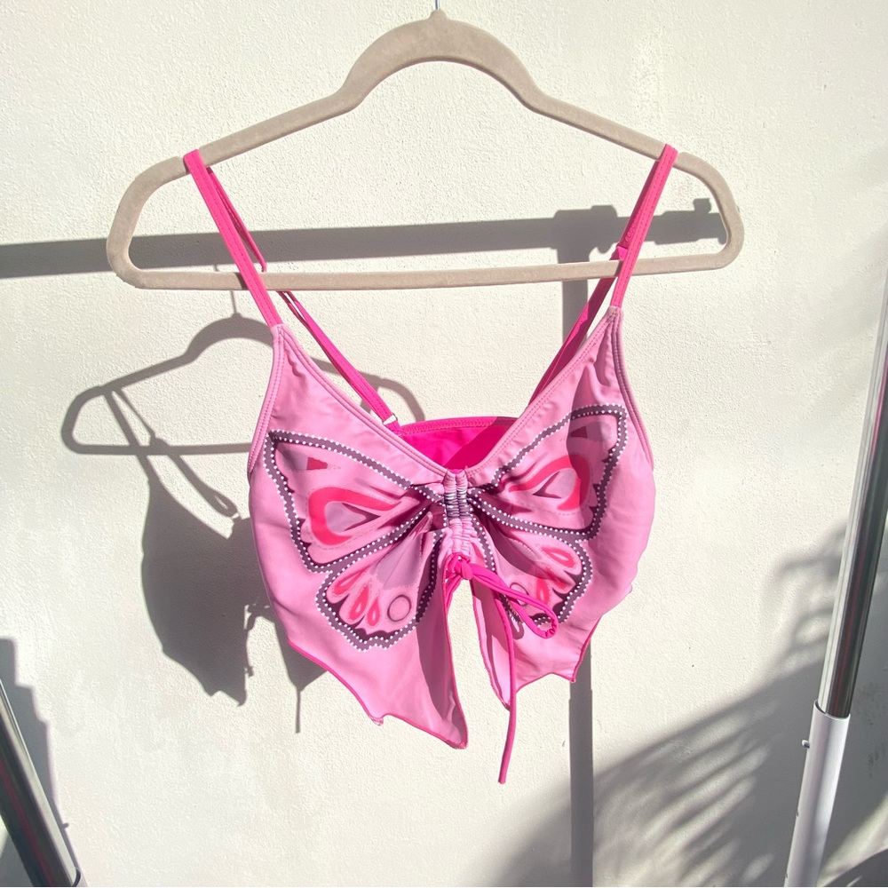 Pink Butterfly Graphic Bikini Top Size Size Large